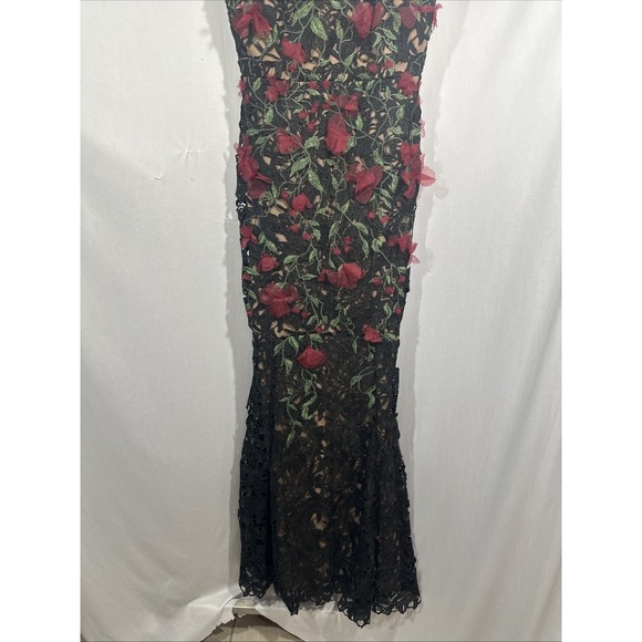 NEW $1095 Marchesa Notte [ 6 ] Guipure Lace Off Shoulder Gown Red Black #J2150 - Picture 11 of 16